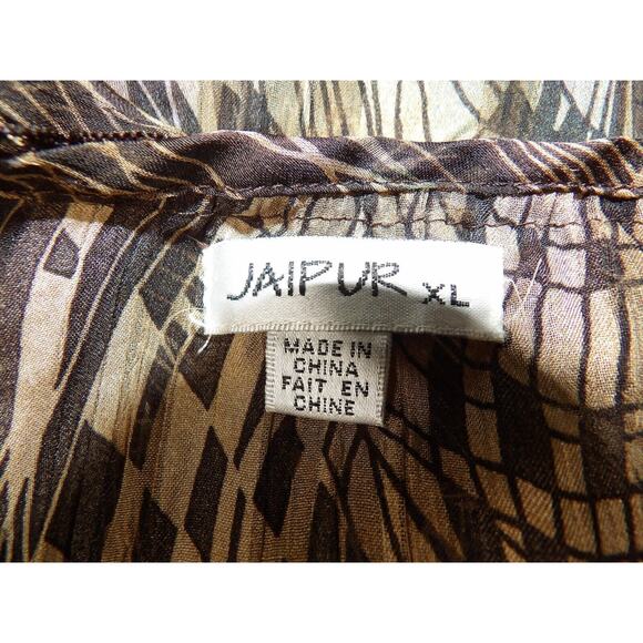 Jaipur Sheer Blouse Sz XL Ruffle Button Up Brown Black Career Casual Y2K 90s - Picture 2 of 12